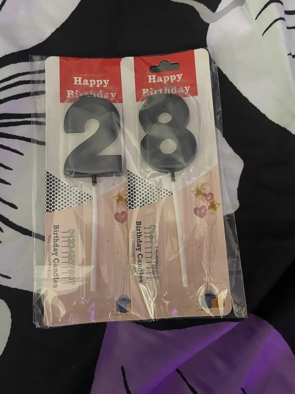 Black Number 28 Candles & Happy Birthday Cake Toppers